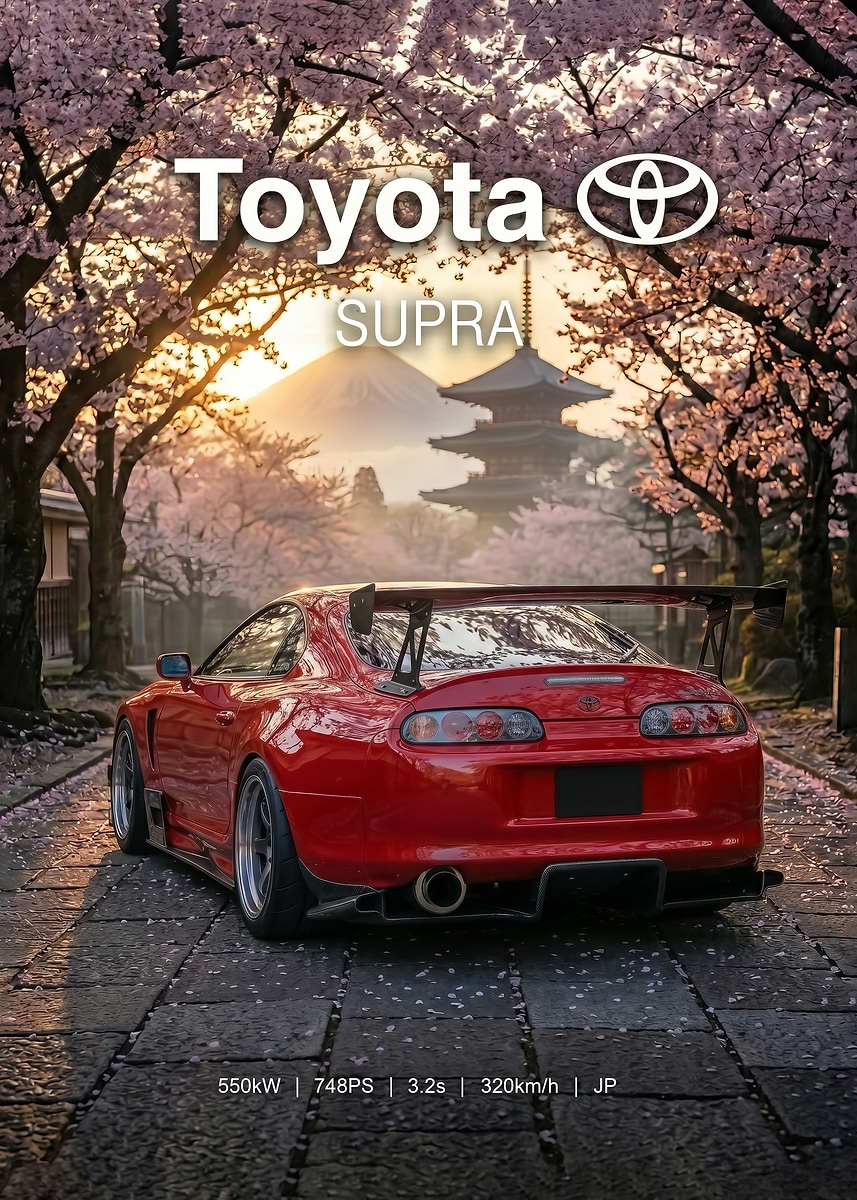 sho→taポスター back view Toyota Supra with Cherry Blossoms in japan' Poster
