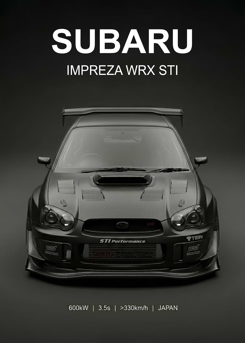 matte black Subaru Impreza WRX STI Poster' Poster, picture, metal
