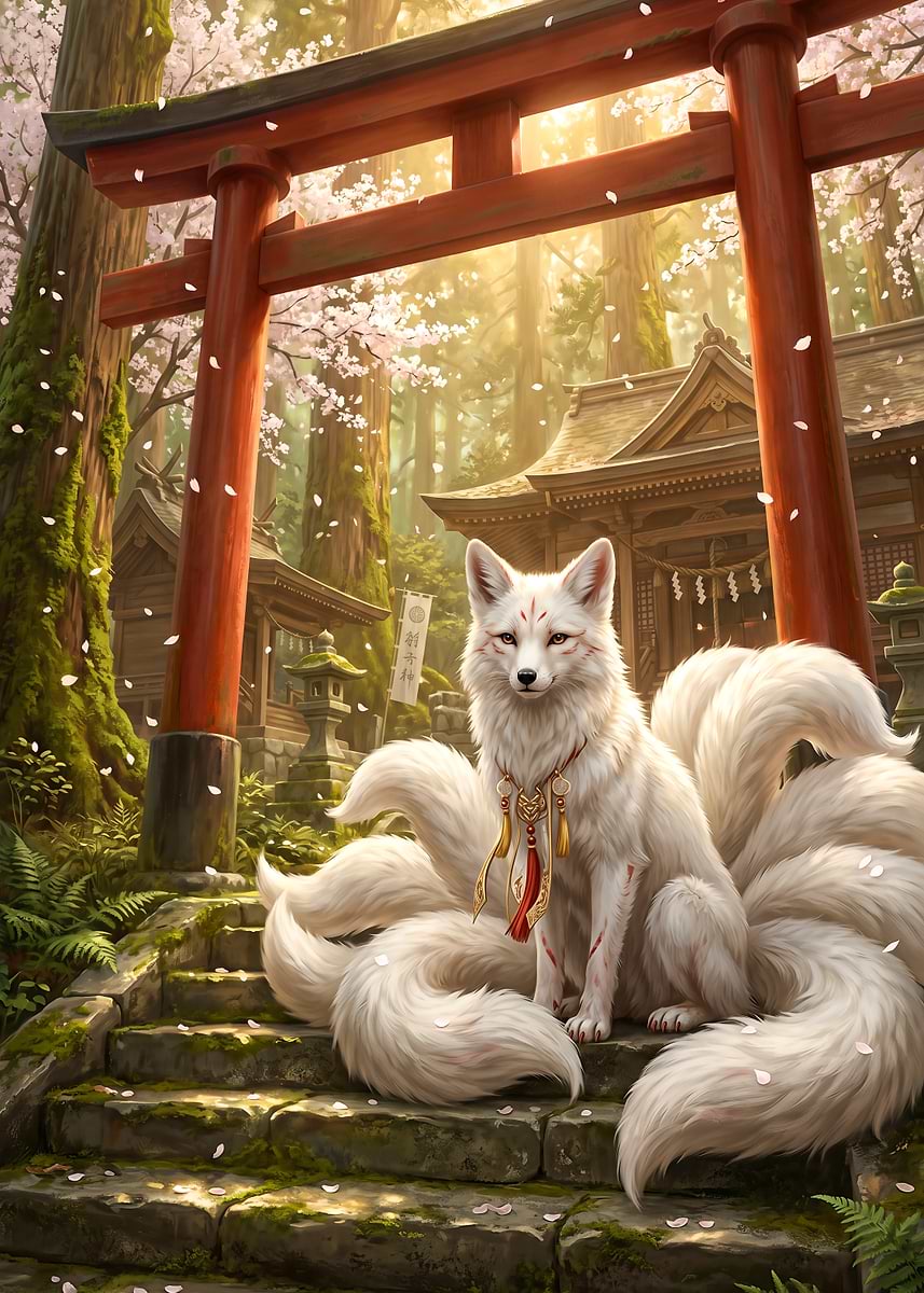 ★Vintage Poster！ シティライツブックストア ポスター(額付 Nine-Tailed Fox Spirit at Shrine Cherry Blossom' Poster, picture