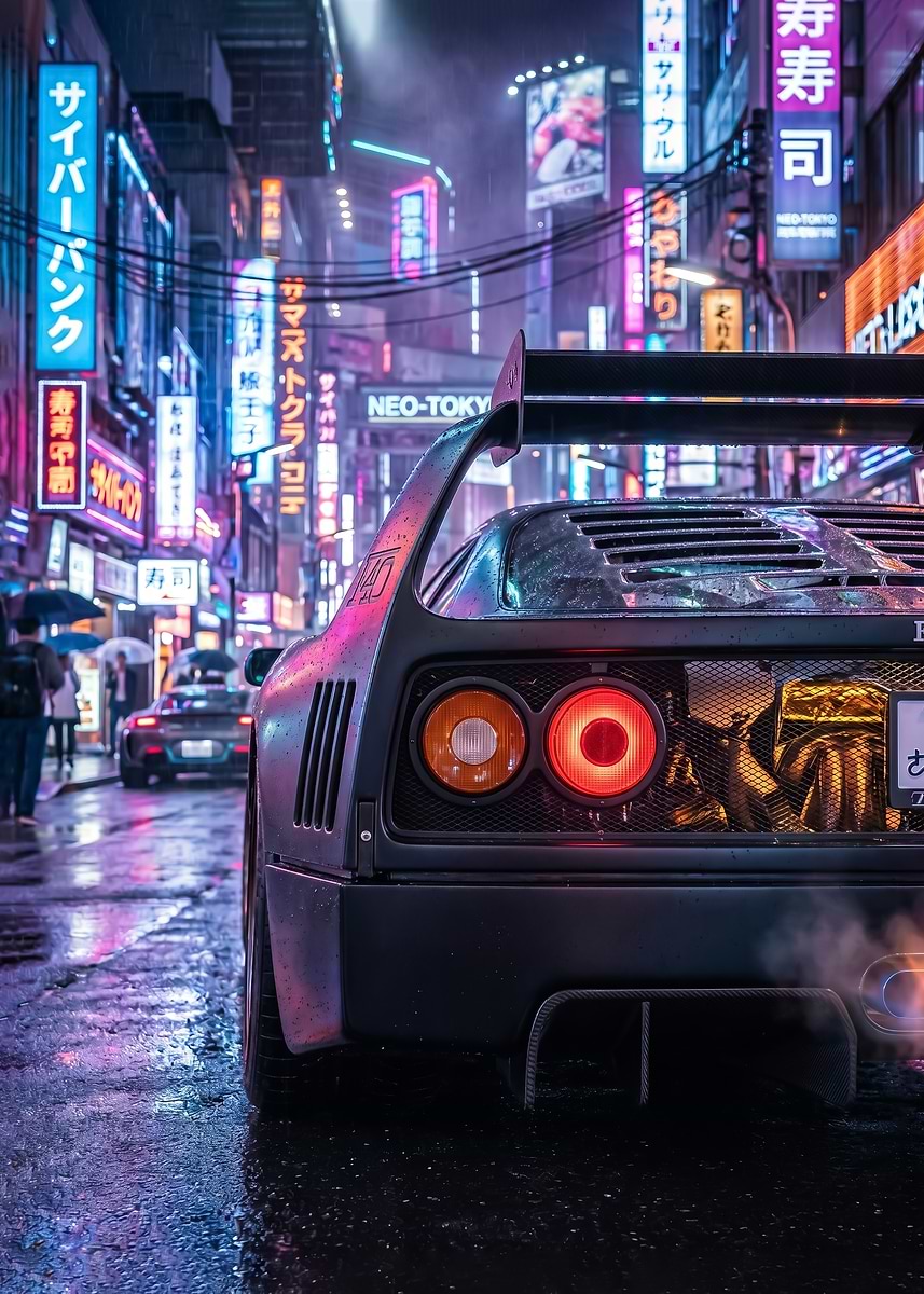 Cyberpunk ferrari f40 Car in Neon City
