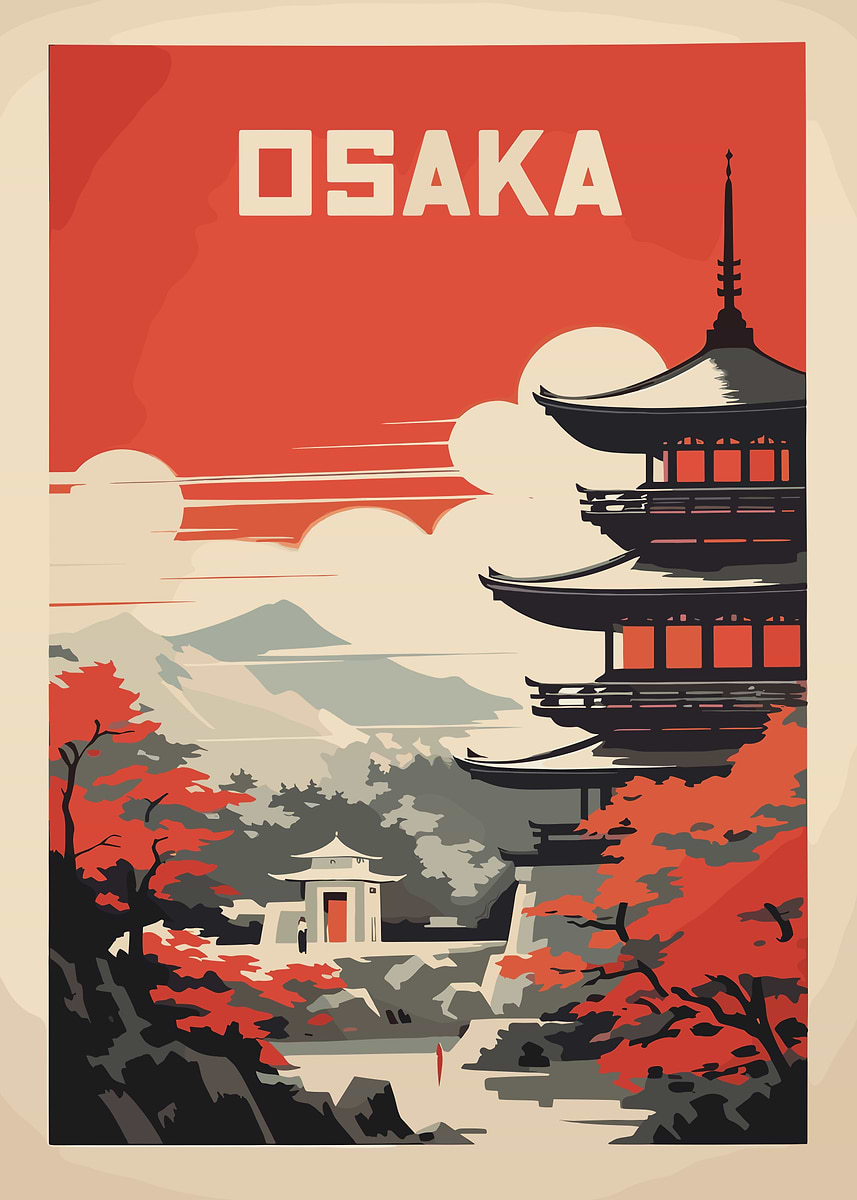 Osaka Travel Poster' Poster, picture, metal print, paint by