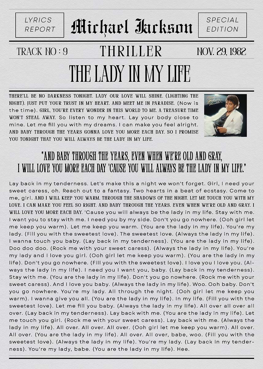Michael Jackson 'The Lady in My Life' ' Poster, picture, metal