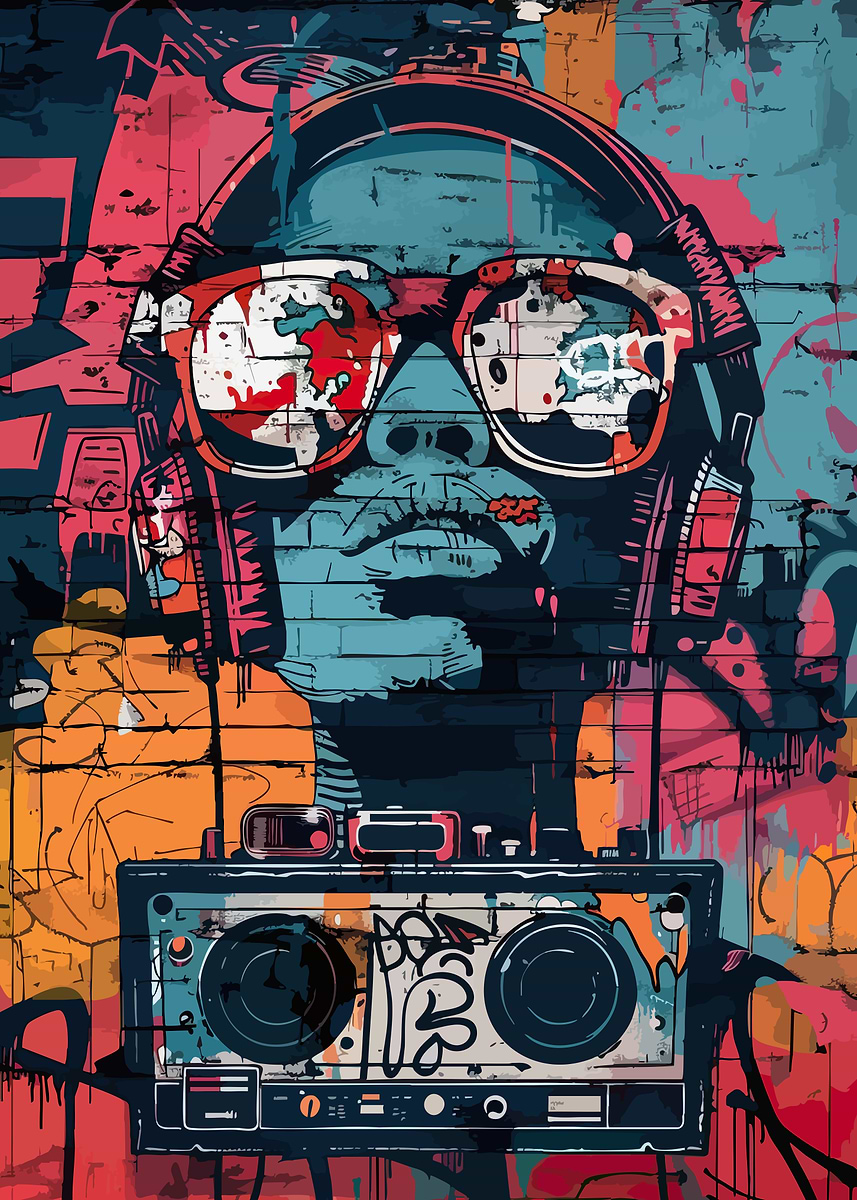Graffiti Boombox and DJ Portrait' Poster, picture, metal print