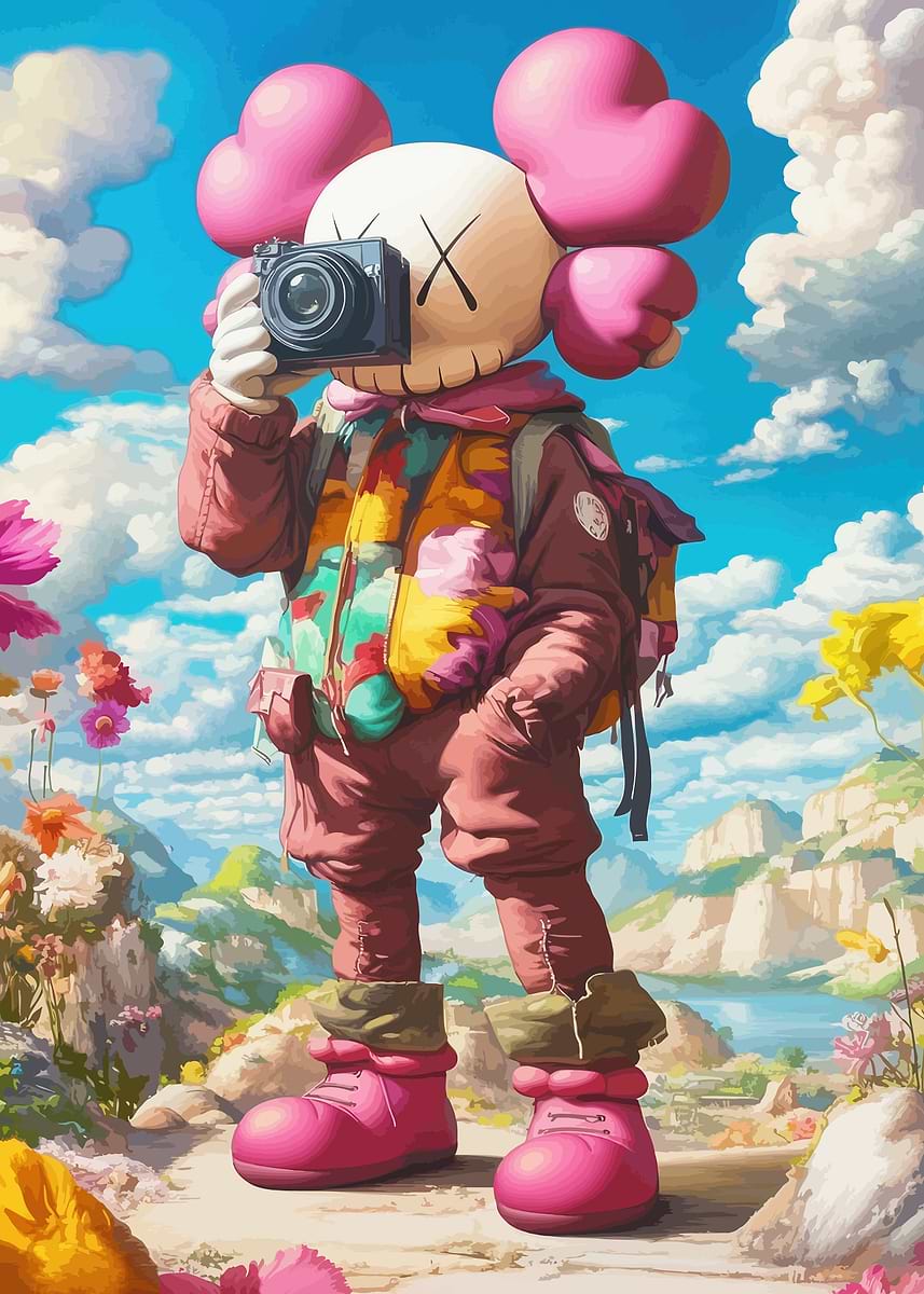 KAWS EXCLUSIVE realmadHECTIC フライヤー チラシ KAWS Companion with Camera in Nature' Poster, picture, metal print