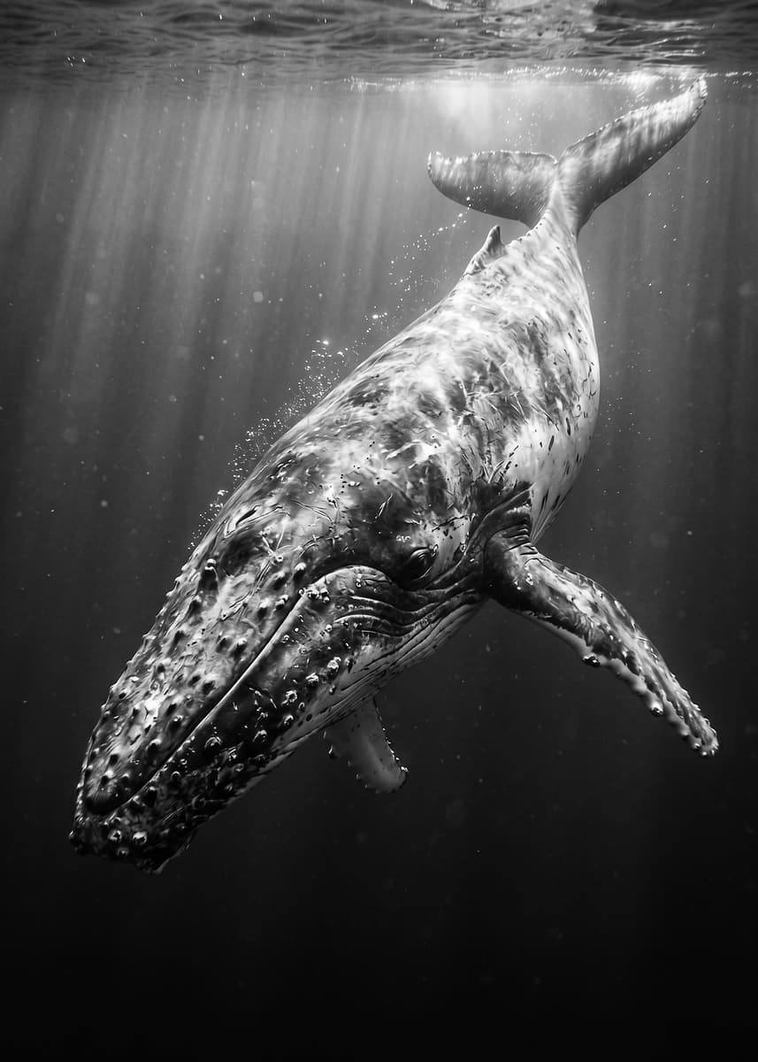 Humpback Whale Underwater' Poster, picture, metal print, paint by