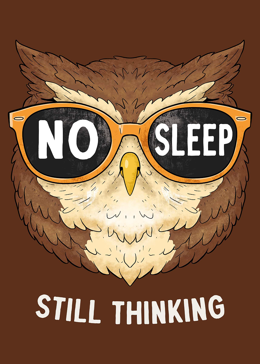 Sleep Less Owl 'Owl with 'No Sleep' Sunglasses' Poster, picture, metal print, paint by ...