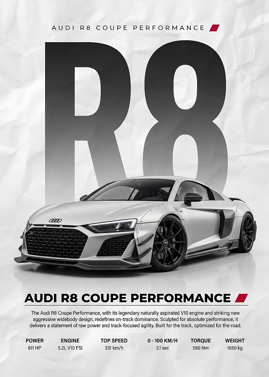 'matte white Audi R8 Coupe Performance poster ' Poster, picture, metal ...