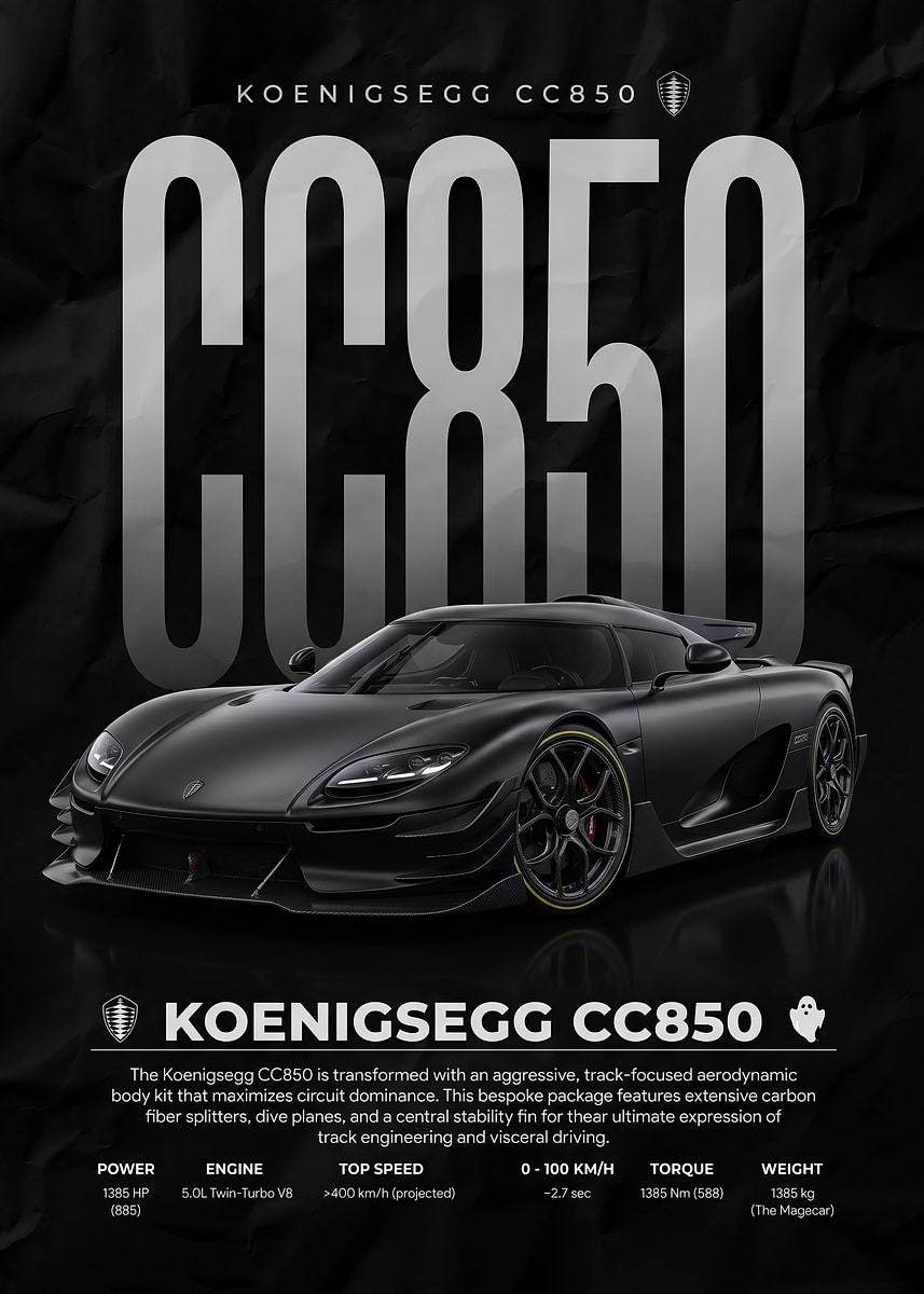 sleek black Koenigsegg CC850 Supercar' Poster, picture, metal