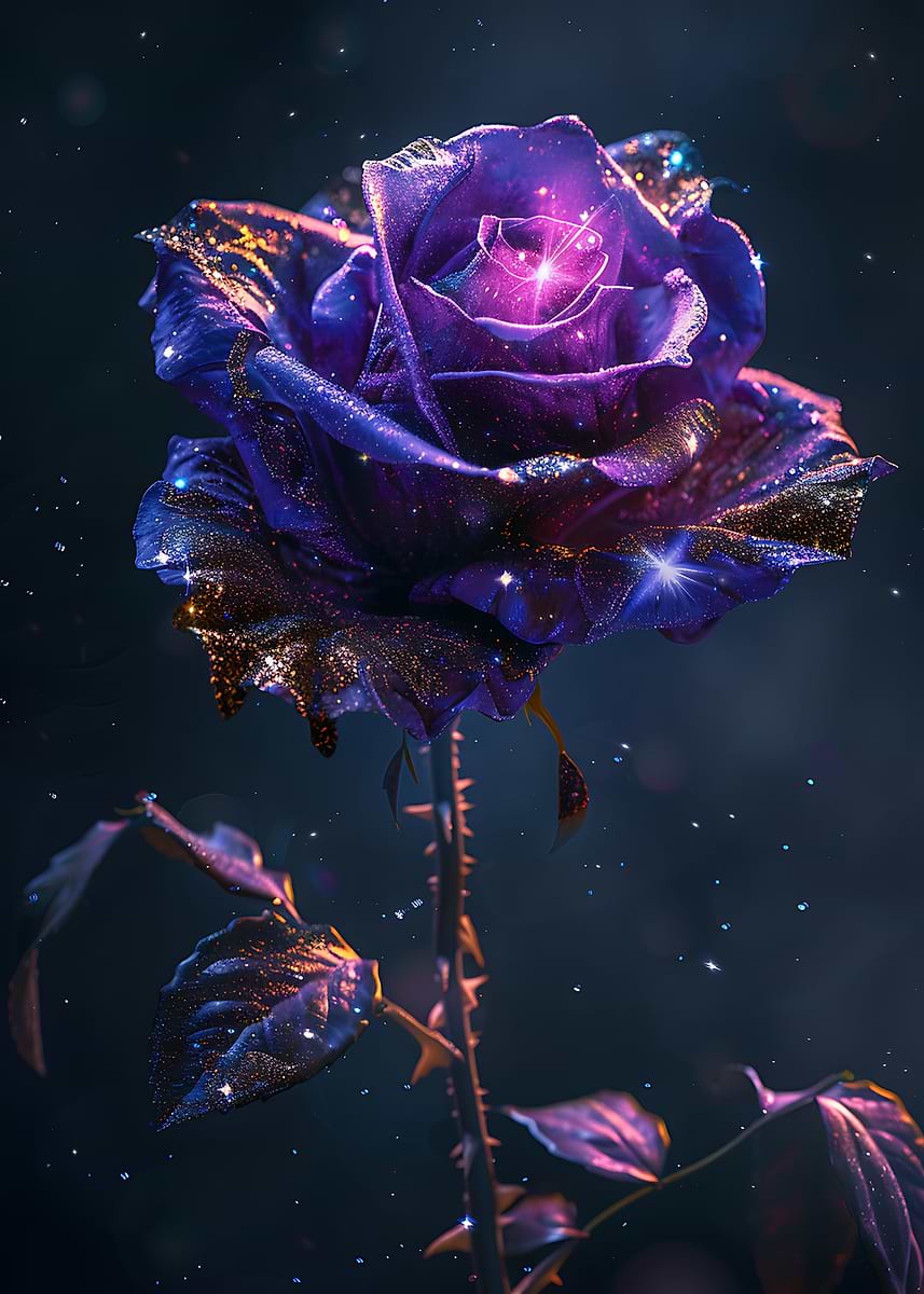 Cosmic Purple Rose with Glitter' Poster, picture, metal print