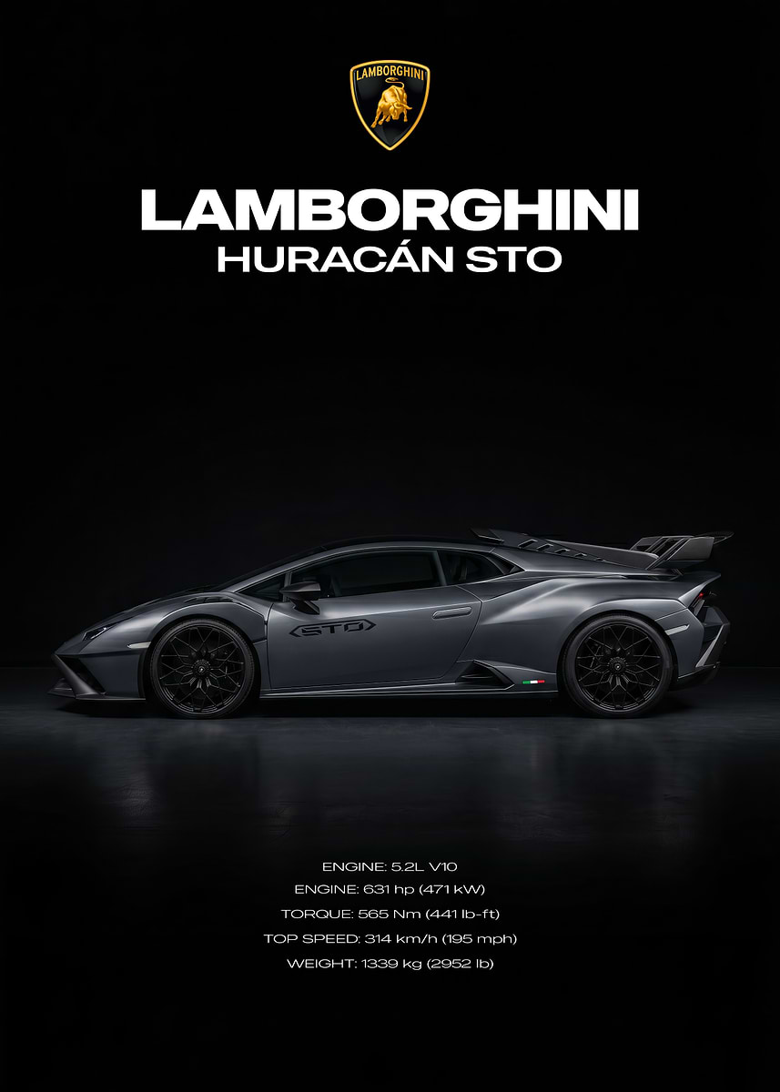 Lamborghini Huracán STO' Poster, picture, metal print, paint by