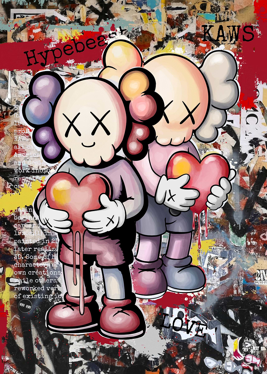 KAWS with Hearts' Poster, picture, metal print, paint by Biopic