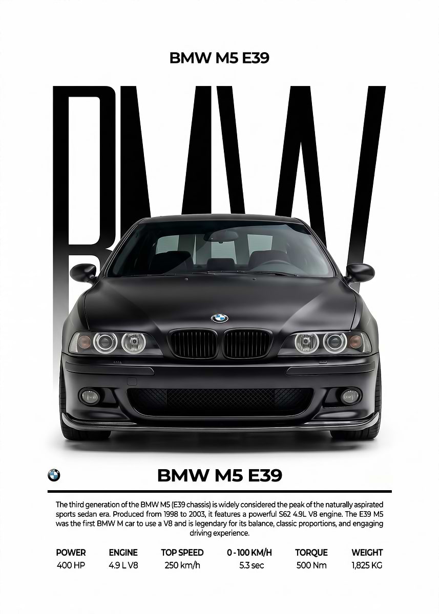 striking black bmw e39 Poster' Poster, picture, metal print, paint