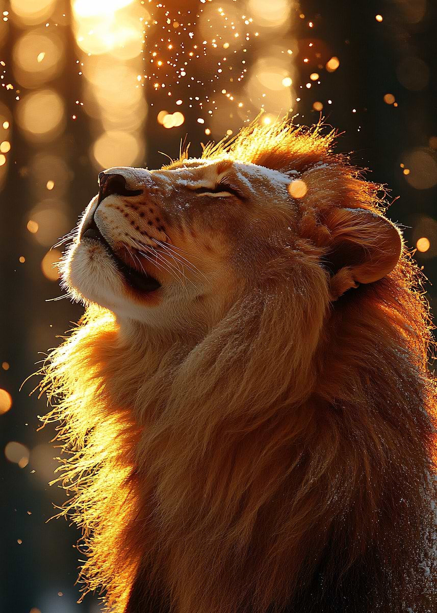Lion in Golden Sunlight' Poster, picture, metal print, paint by