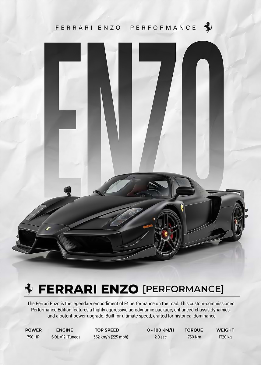 sleek black ferrari enzo performance car poster ' Poster, picture