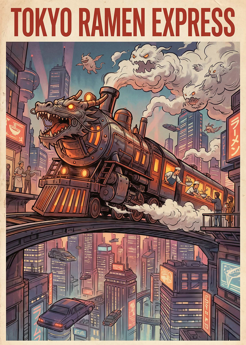 ​ドラム缶remakeBOX レッド＆OSB合板仕上げ！インダストリアルアート Tokyo Ramen Express Dragon Train' Poster, picture, metal print