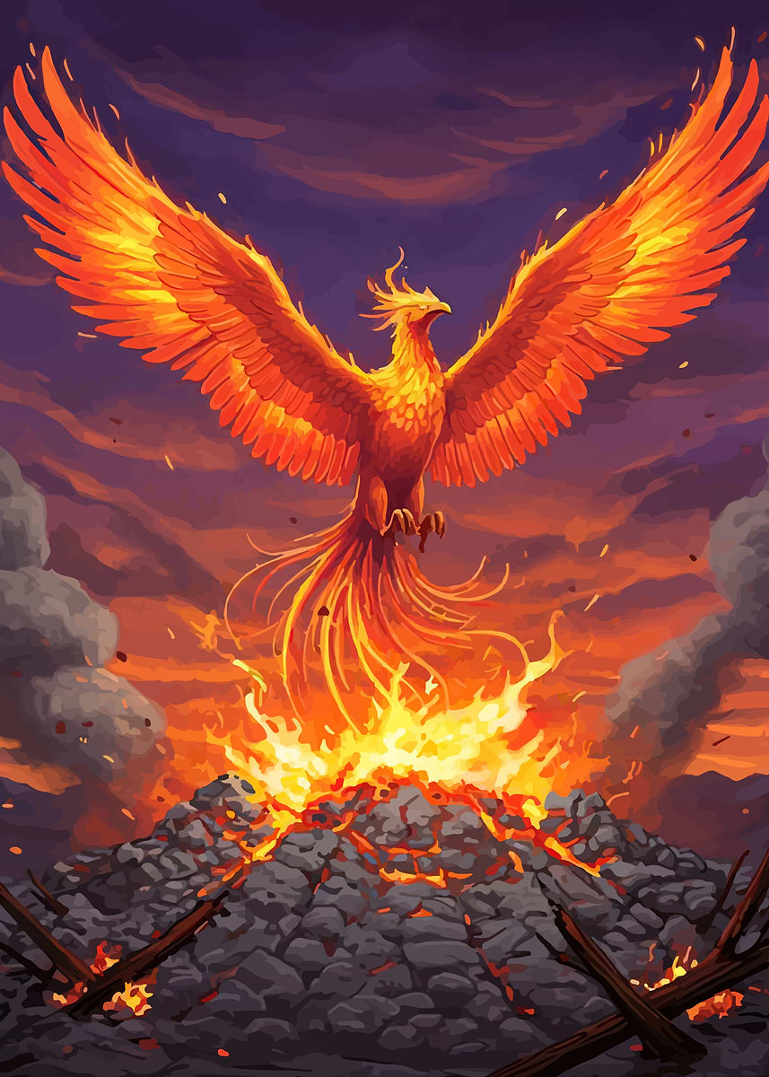Phoenix Rising from Flames' Poster, picture, metal print, paint by