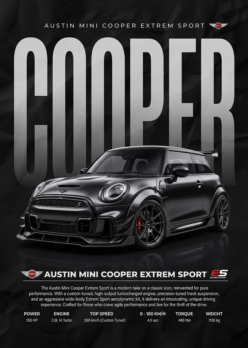 A sleek black Mini Cooper s Extrem Sport poster ' Poster, picture