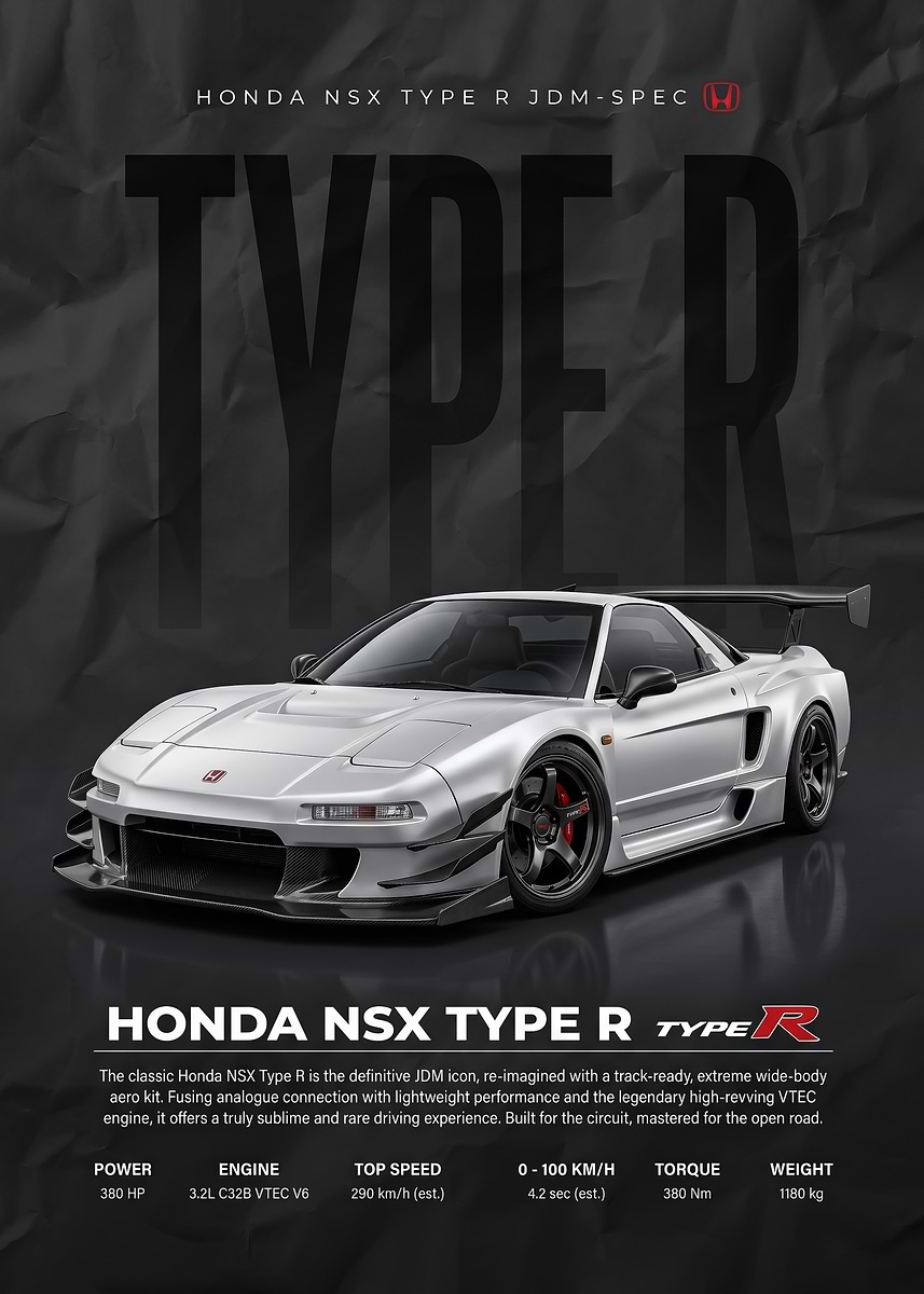 A striking Honda NSX Type R JDM Poster' Poster, picture, metal