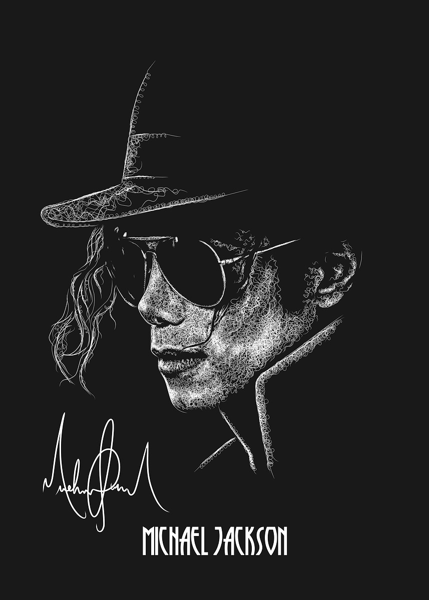 マイケルジャクソン　クリスタルアート Michael Jackson Scribble Art Style with Signature' Poster, picture