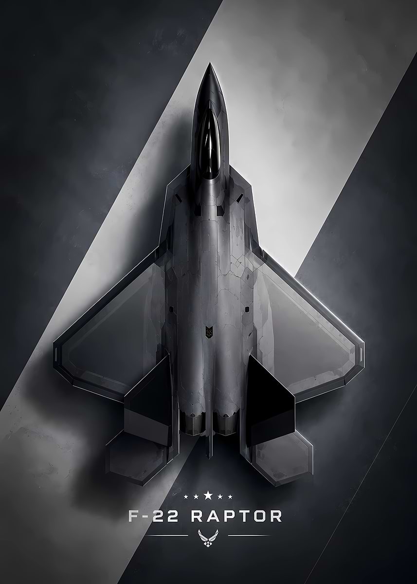 'F-22 Raptor Top-Down View' Poster, picture, metal print, paint by ...