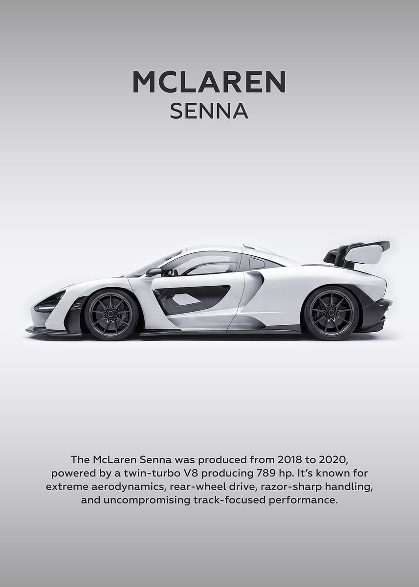 McLaren Senna Side View' Poster, picture, metal print, paint by
