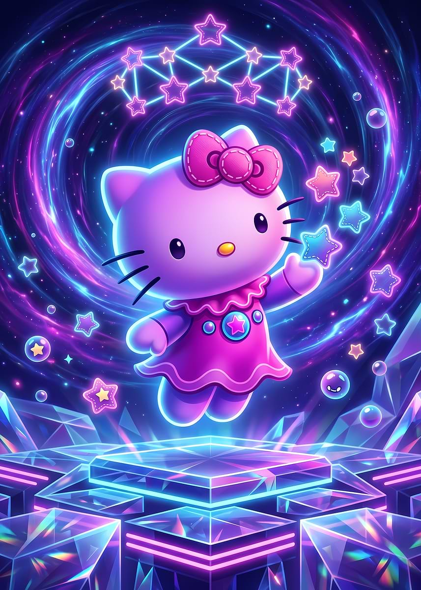 Hello Kitty in a Cosmic Starry Scene' Poster, picture, metal print