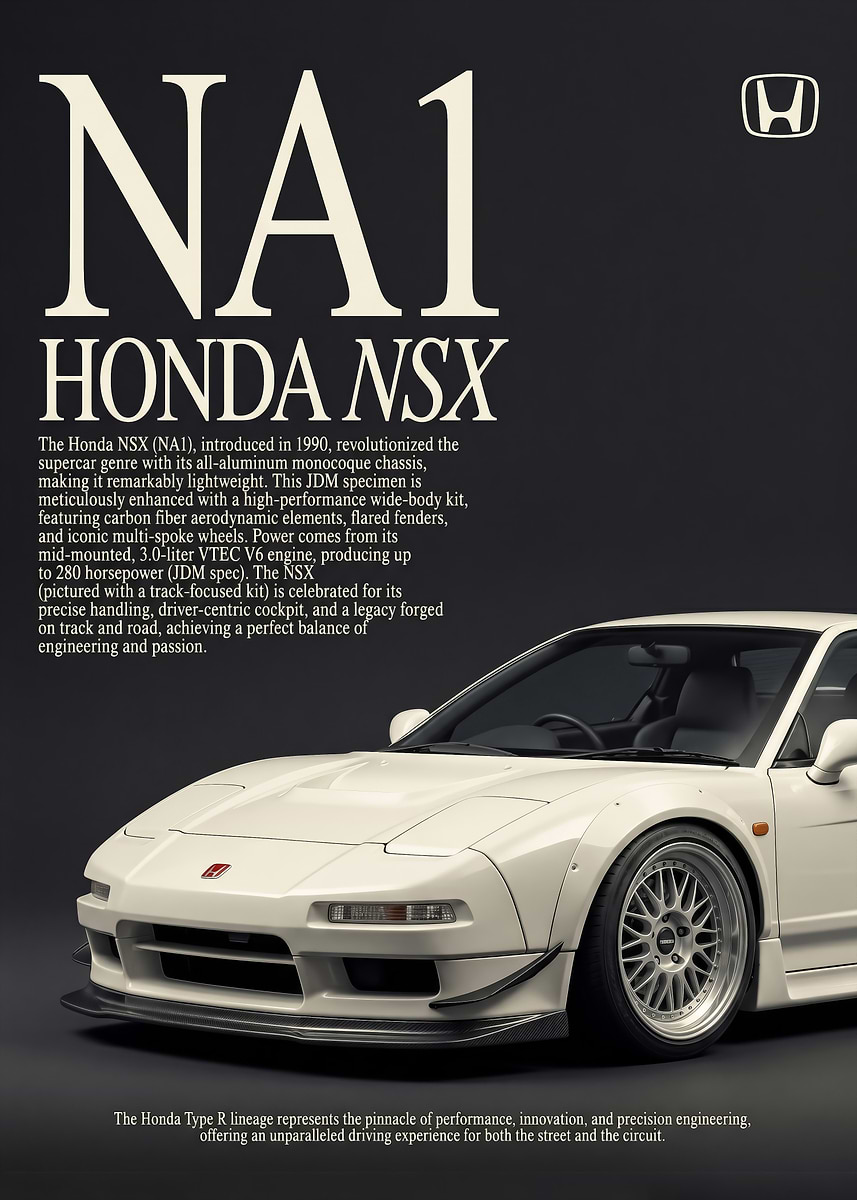 A striking white Honda nsx car Poster' Poster, picture, metal