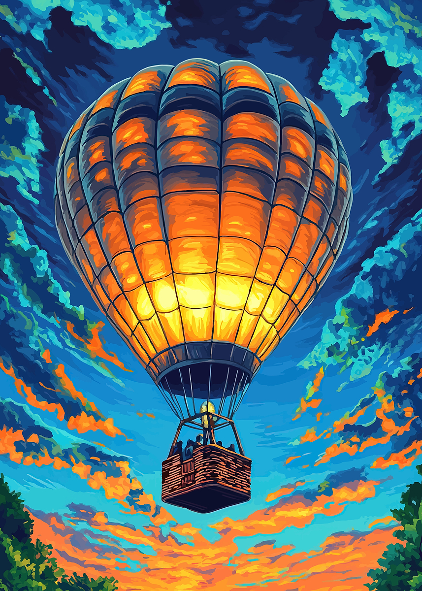 絵画 hot air We flew by this exact blue and white hot-air balloon with my