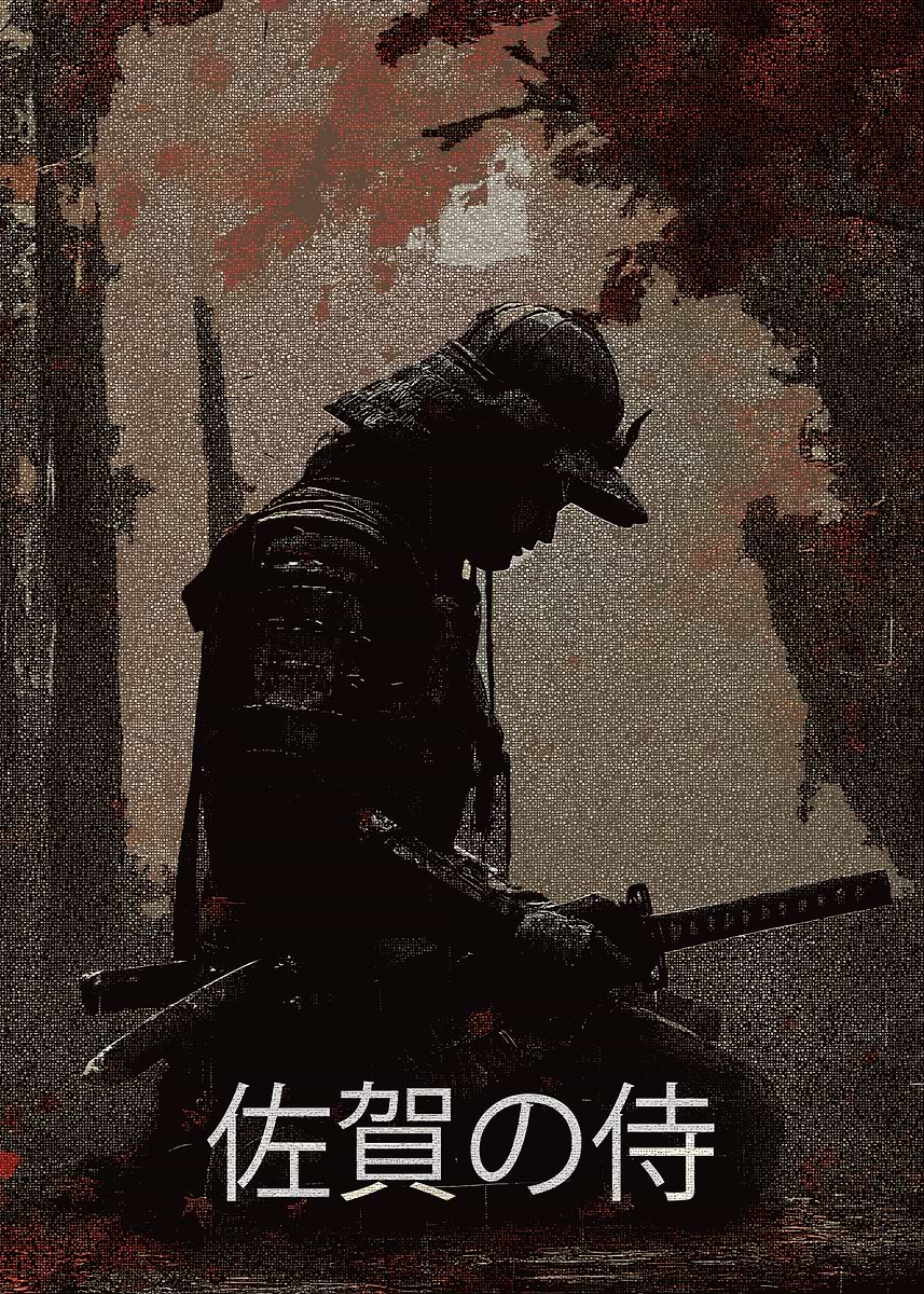 侍　samurai asesino　額装ポスター Samurai in Forest with Japanese Text' Poster, picture, metal print