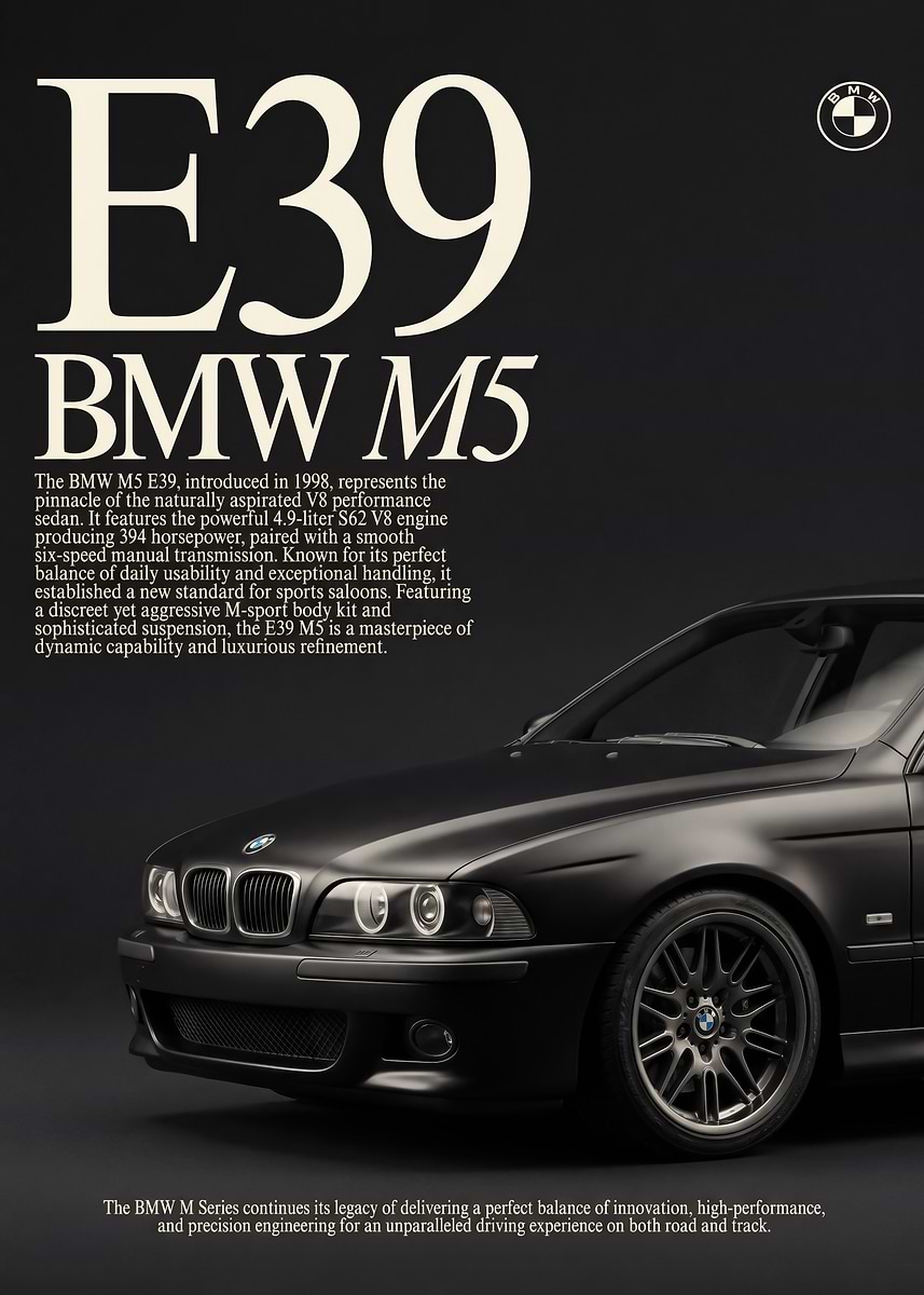 close up sleek BMW M5 E39 Black car poster ' Poster, picture
