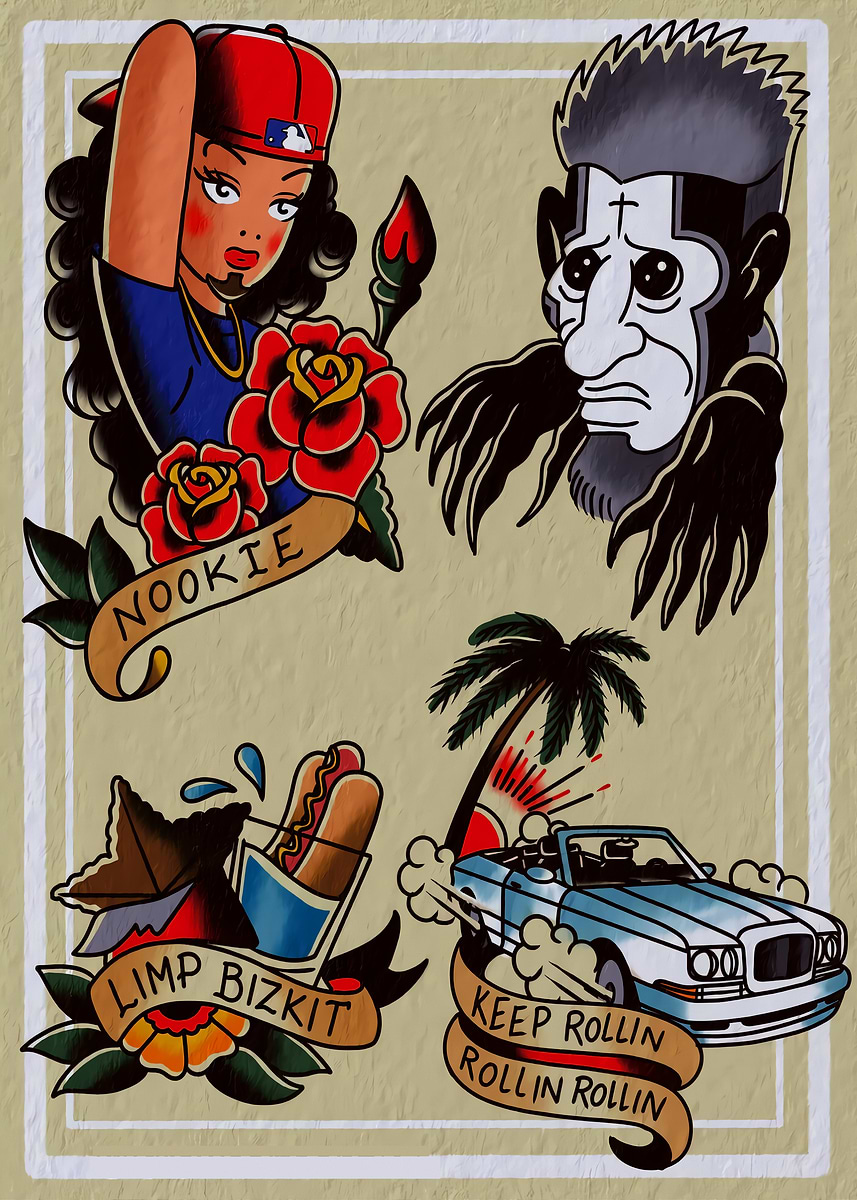 Limp Bizkit Tattoo Flash Sheet' Poster, picture, metal print