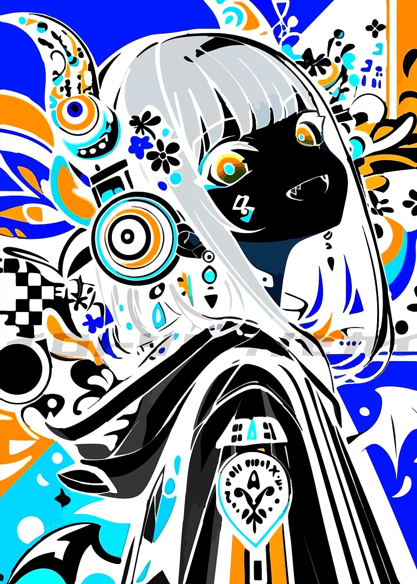 Anime Character with Abstract Background' Poster, picture, metal
