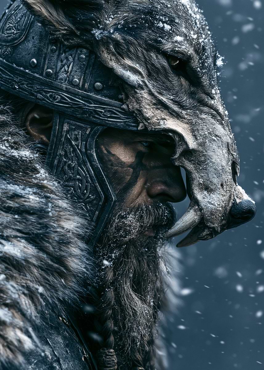 Viking Warrior in Snow' Poster, picture, metal print, paint by