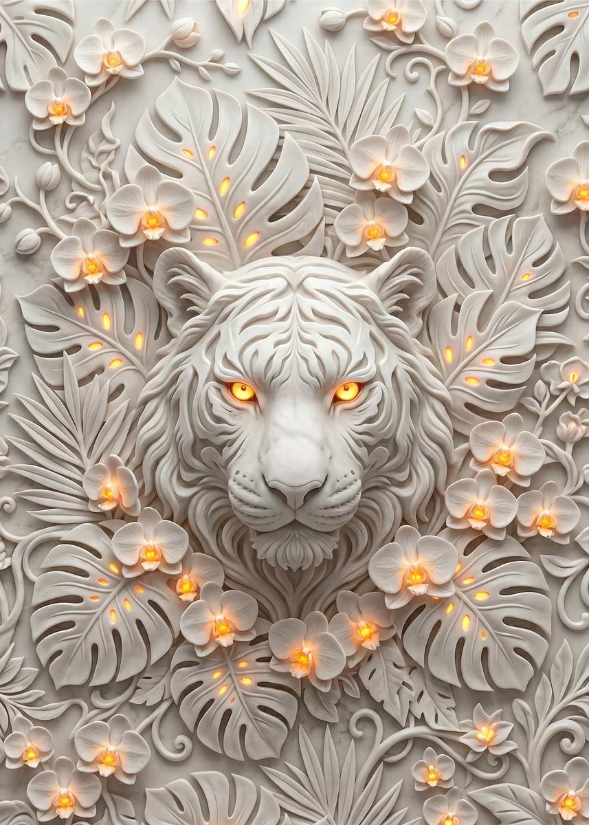 White Tiger Orchid Relief' Poster, picture, metal print, paint by