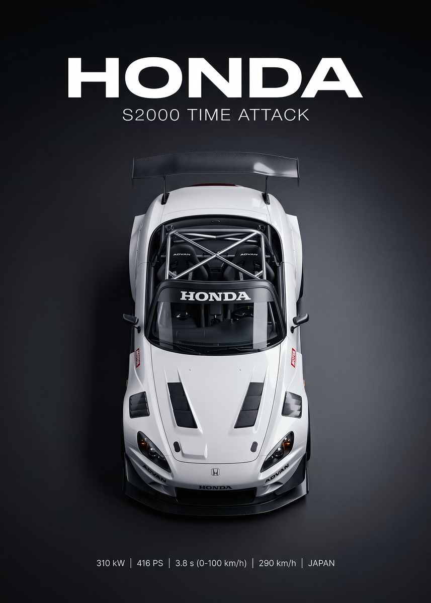 Honda S2000 Time Attack Car' Poster, picture, metal print, paint
