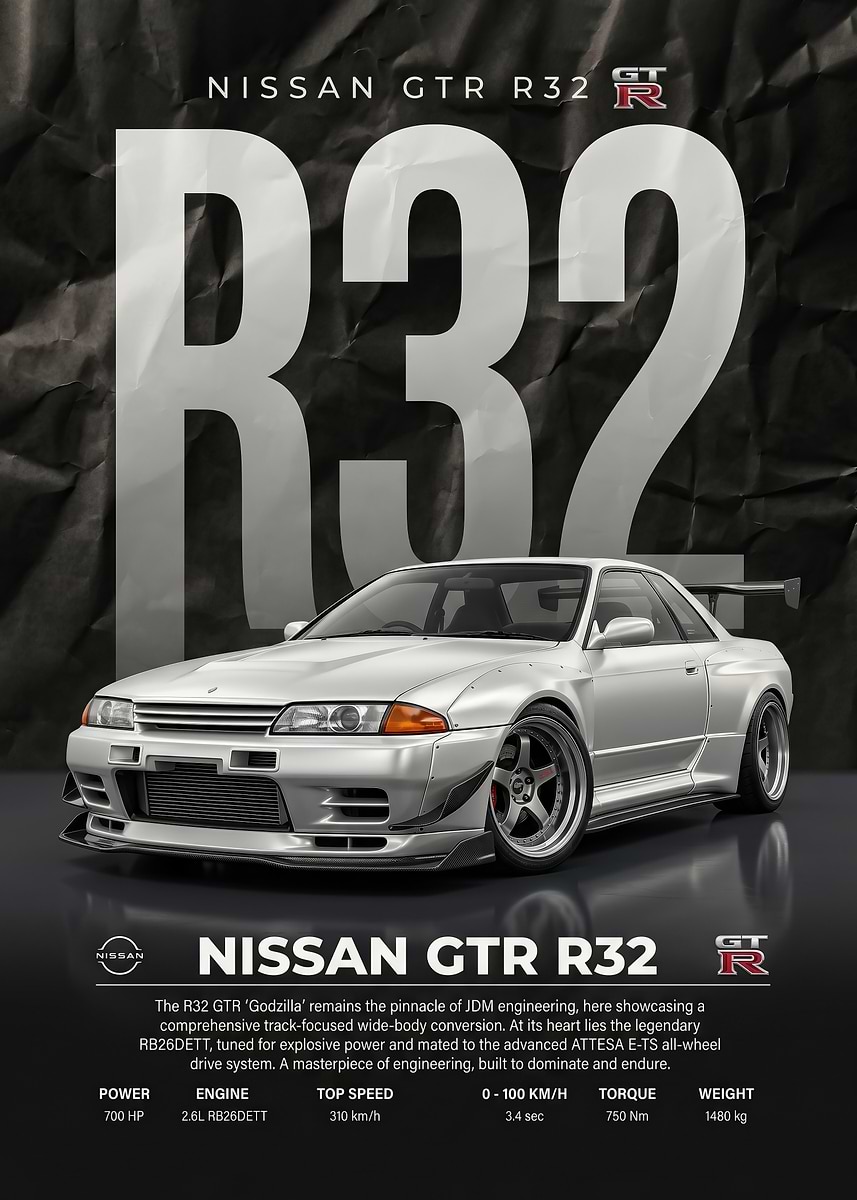 sleek Nissan GT-R R32 'Godzilla' car poster ' Poster, picture