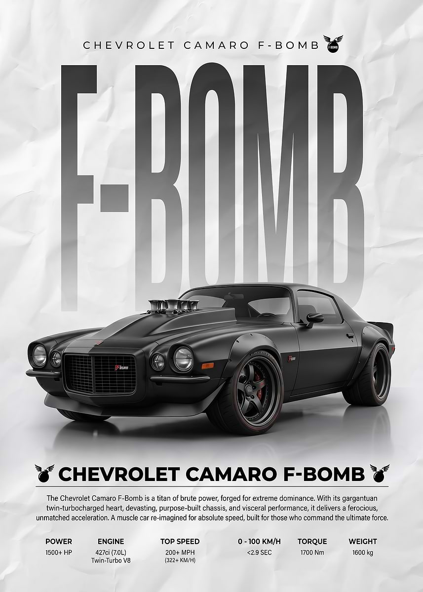 sleek black old Chevrolet Camaro F-Bomb car poster ' Poster
