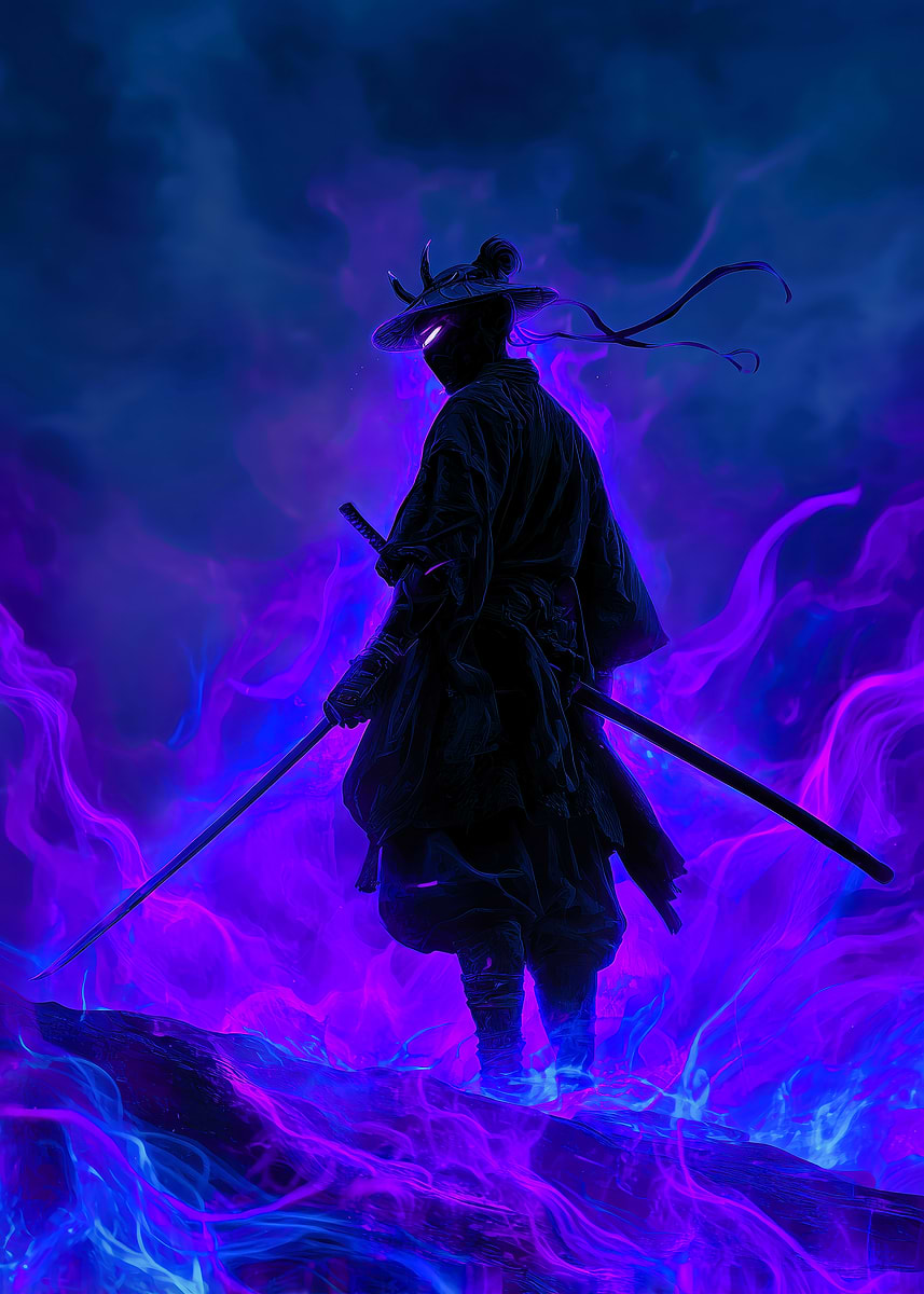 Ninja in Neon Smoke' Poster, picture, metal print, paint by