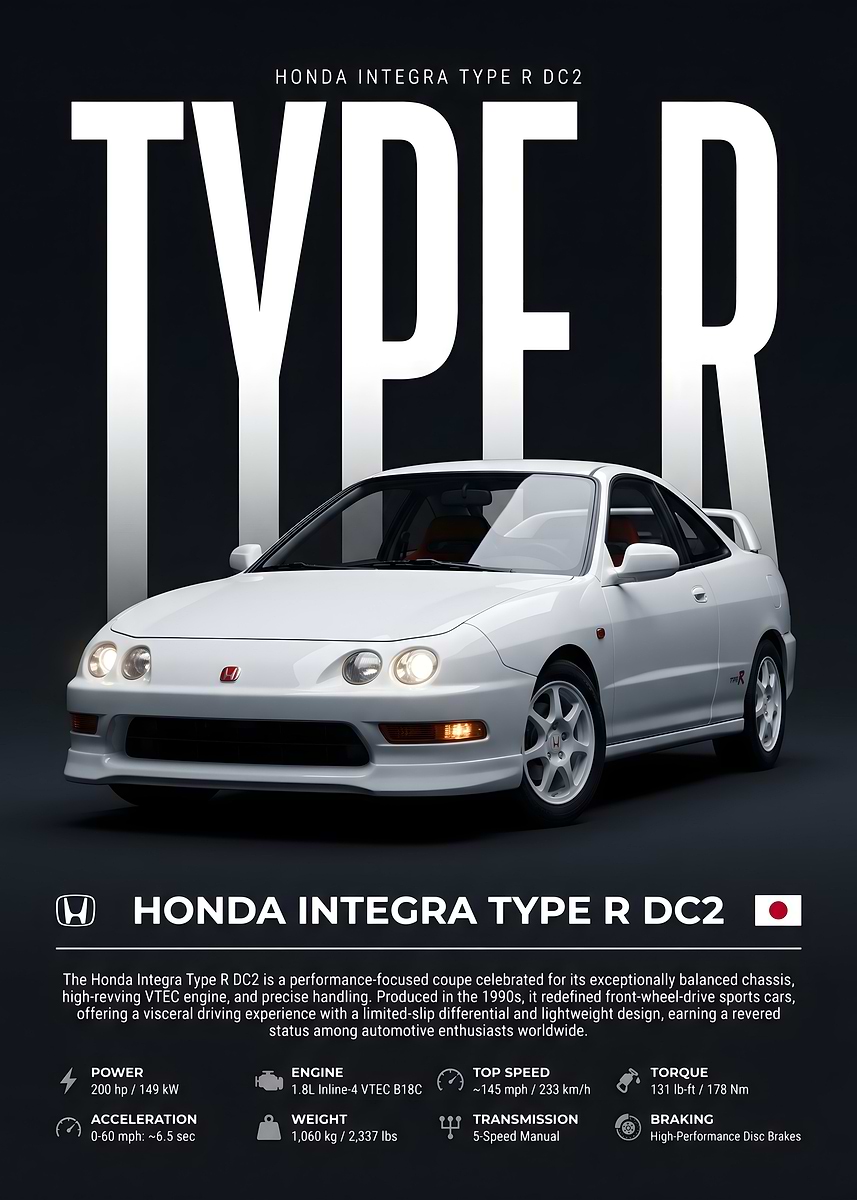 Honda Integra Type R DC2 Poster' Poster, picture, metal print