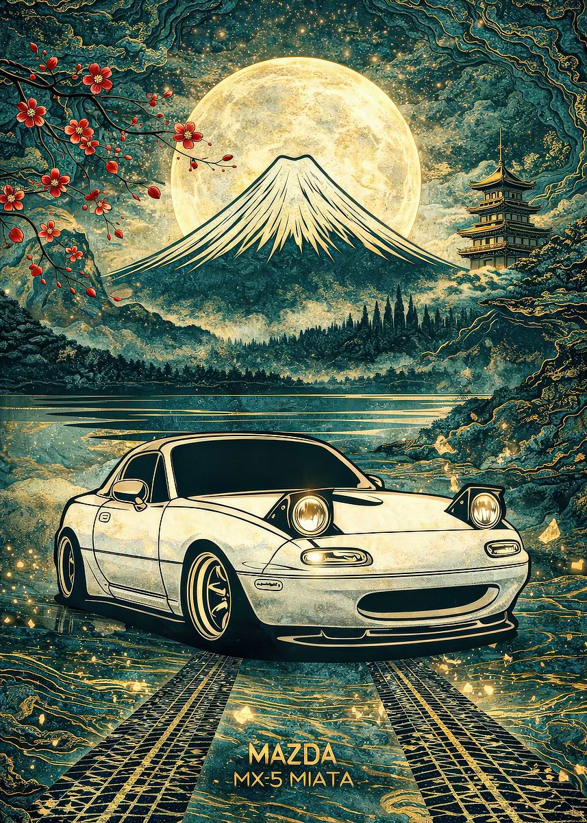 Mazda MX-5 Miata with Mount Fuji' Poster, picture, metal print