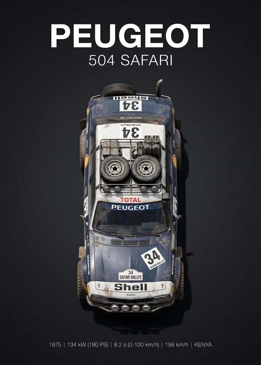 Peugeot 504 Safari Rally Car' Poster, picture, metal print, paint
