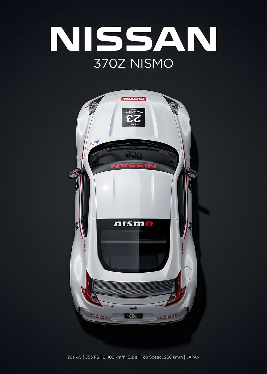 哲ポスター Nissan 370Z Nismo Top View' Poster, picture, metal print, paint by