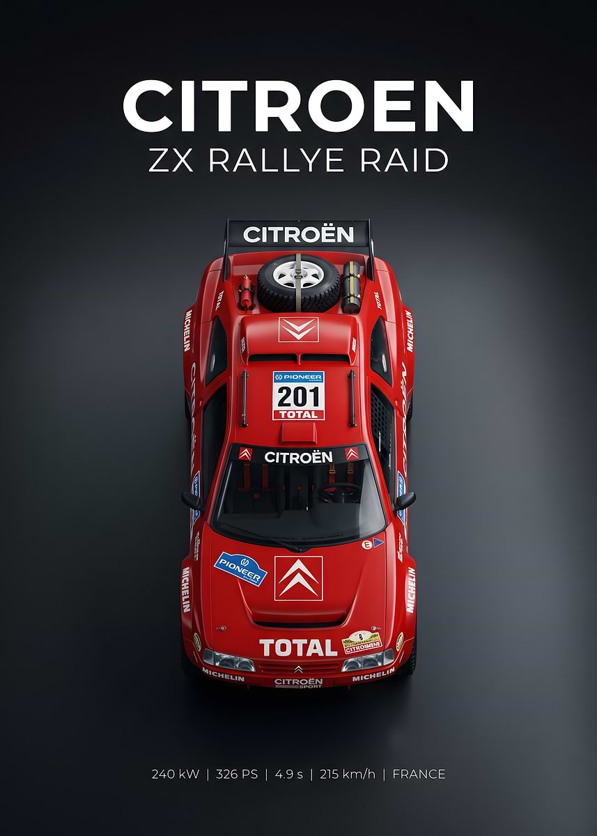 Citroen ZX Rallye Raid Car' Poster, picture, metal print, paint by