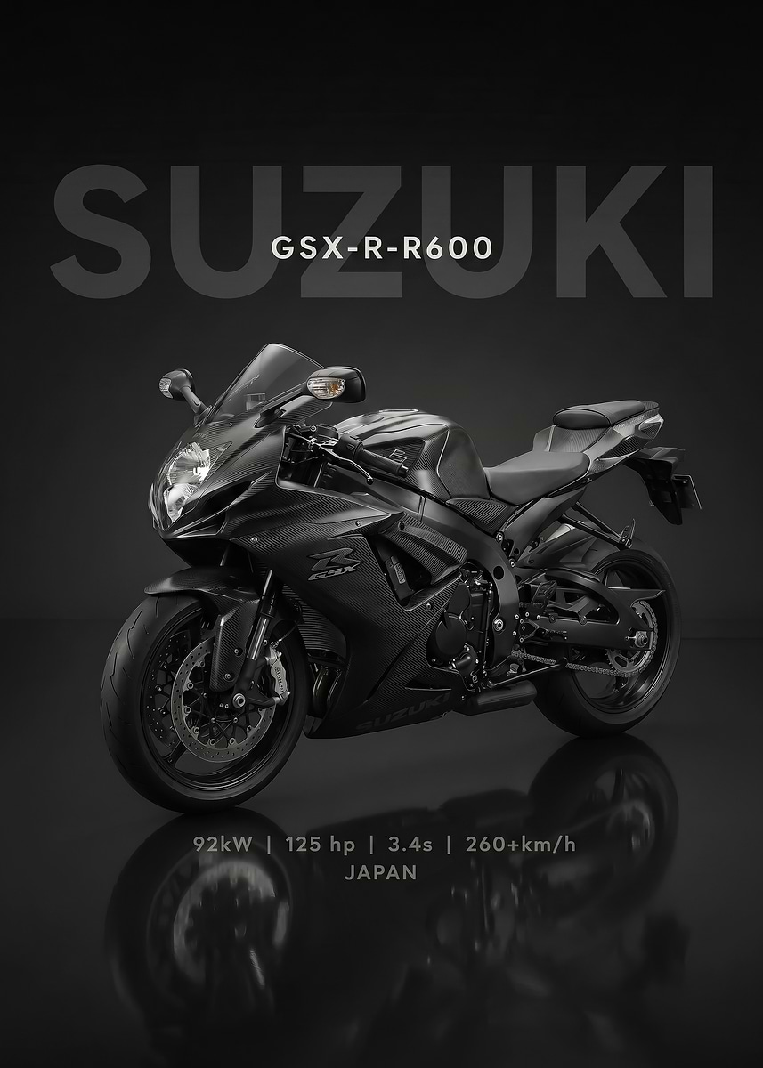 'A sleek black Suzuki GSX-R600 Motorcycle' Poster, picture, metal print ...