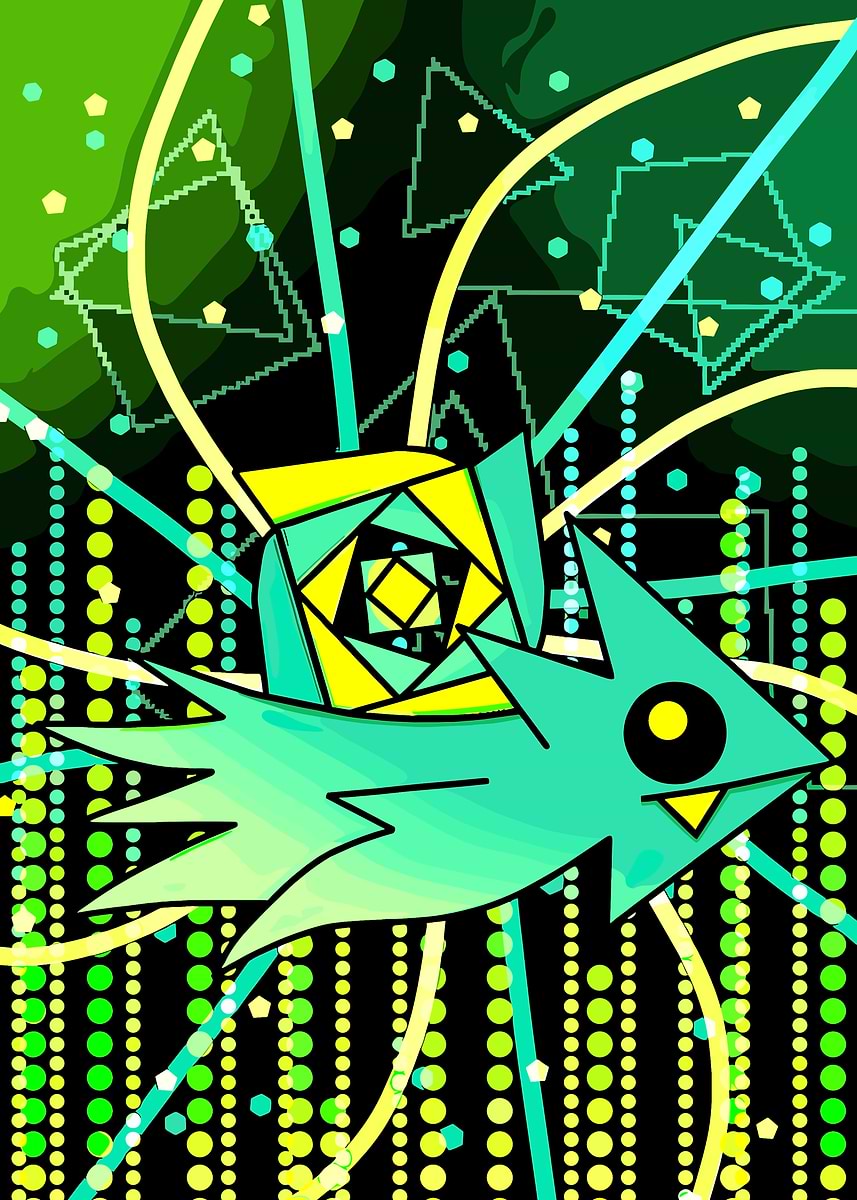 'Abstract Geometric Creature with Neon Background' Poster, picture ...