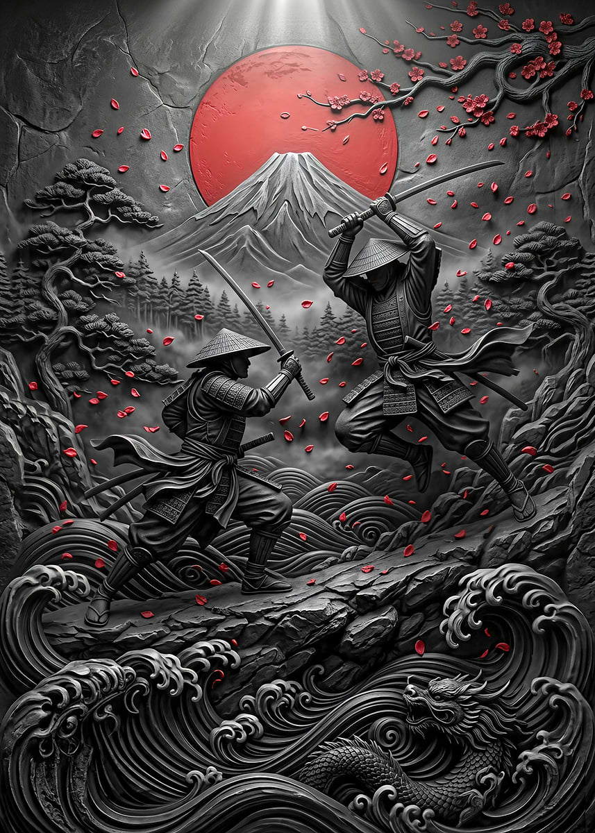 Samurai Battle Under Mount Fuji' Poster, picture, metal print