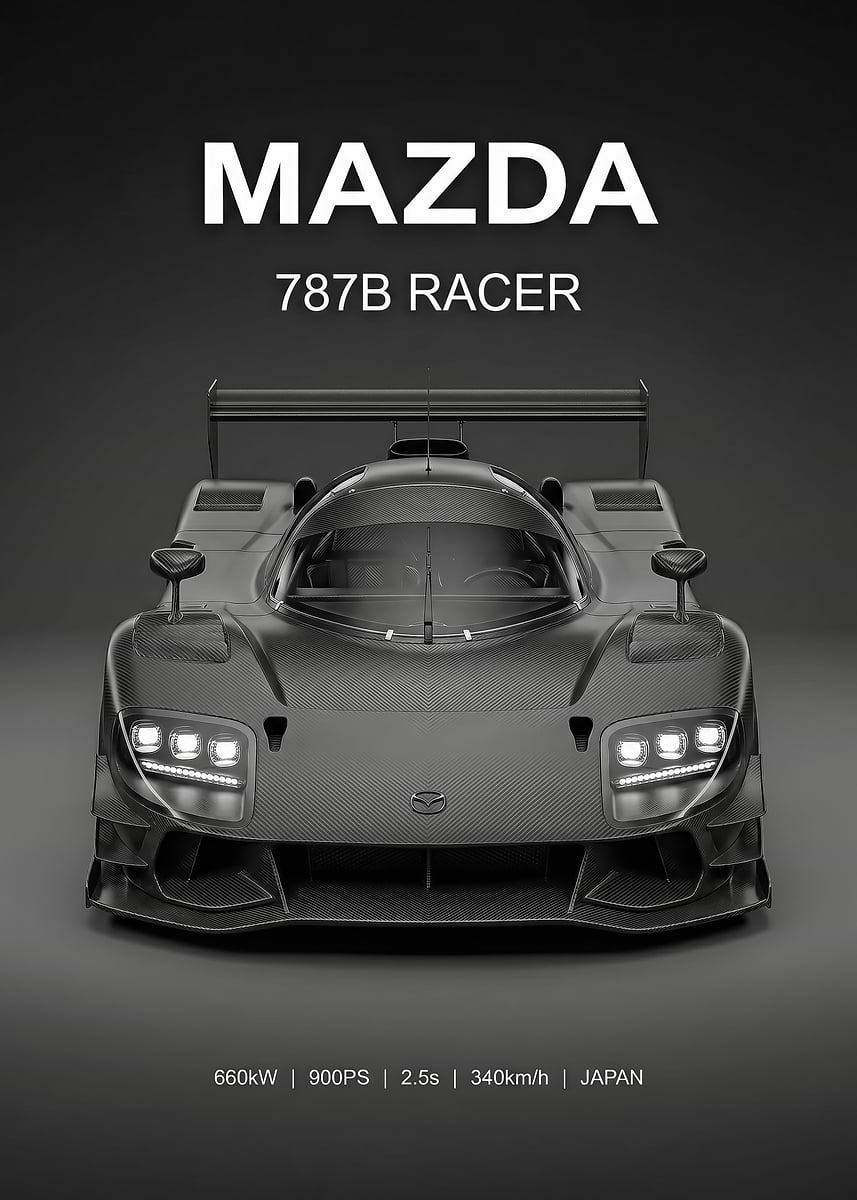 sleek black Mazda 787B Racer car poster' Poster, picture, metal