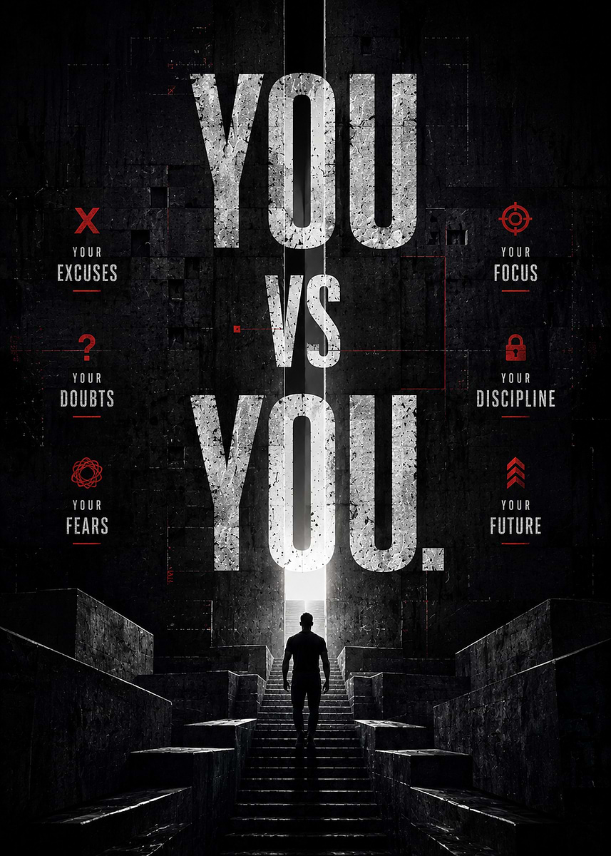'You vs You Motivational Poster' Poster, picture, metal print, paint by ...