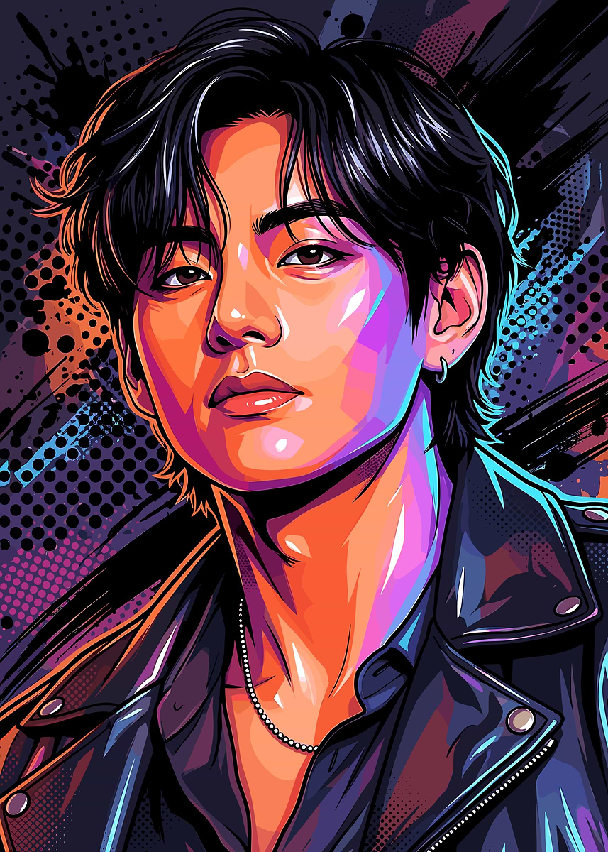 V from BTS Pop Art Portrait' Poster, picture, metal print, paint