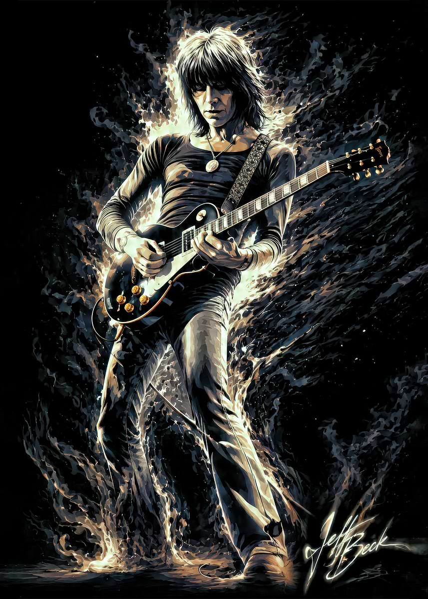 Jeff beck　特大パネル【60×85】　壁掛けパネル　ギタリスト Jeff Beck Playing Guitar' Poster, picture, metal print, paint by